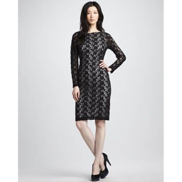 Women's Alice + Olivia Black Dandi Open-Back Lace Dress Size 6 - Picture 2 of 16